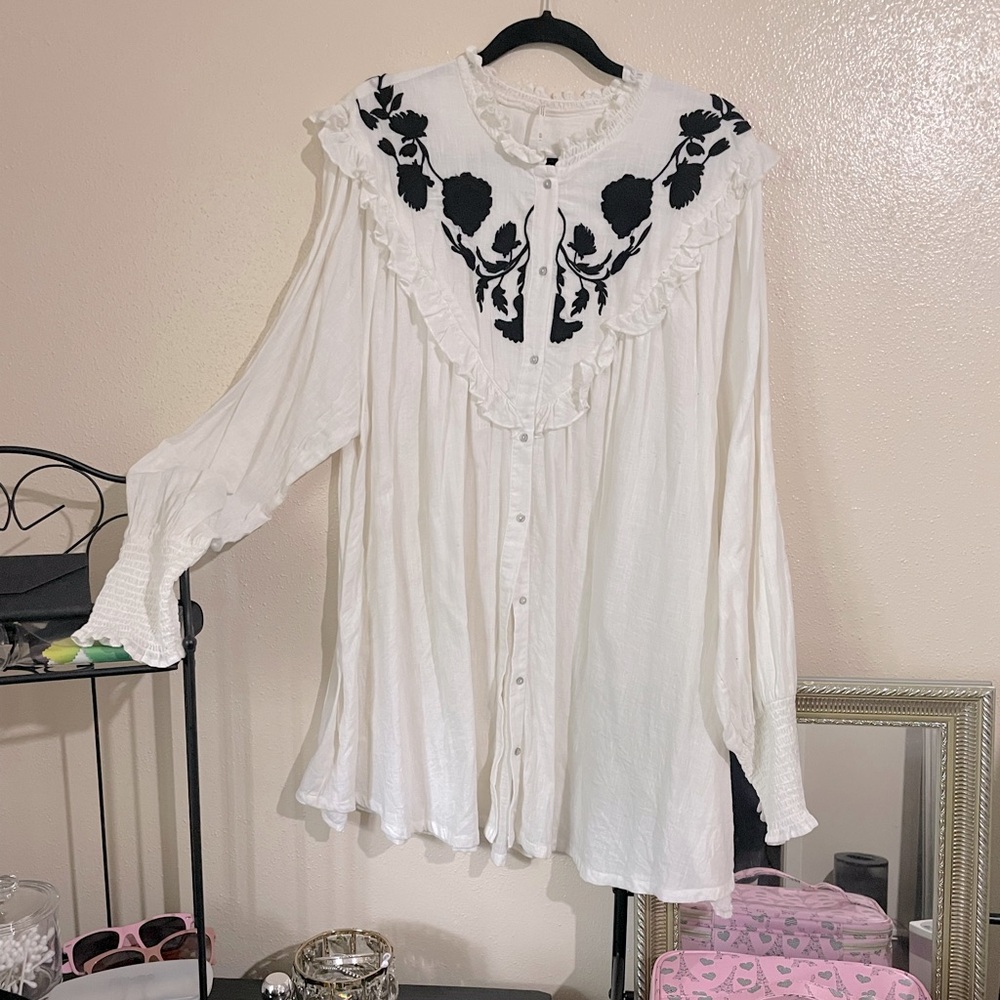 Free People Embroidered Floral Blouse